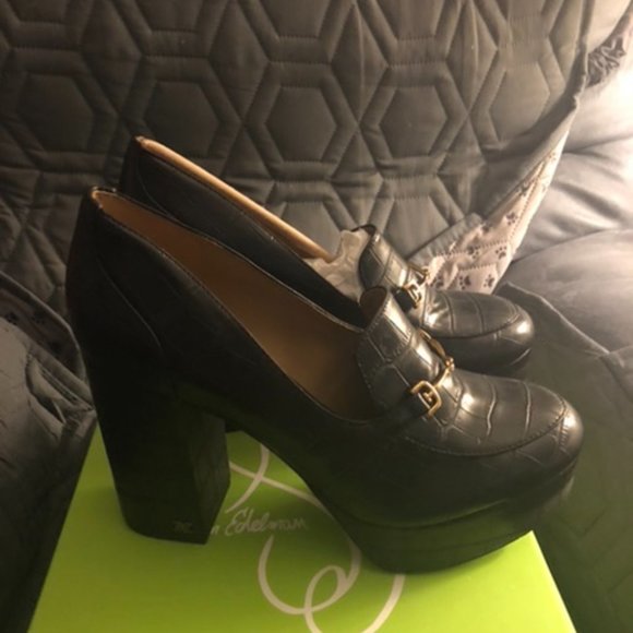 Sam Edleman New Aretha Black Croc Print Platform Shoes - Picture 2 of 3